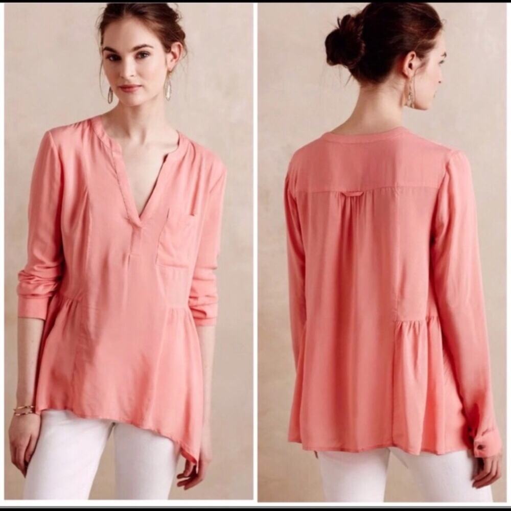 Anthropologie Maeve Peach Pullover Hi-Low Blouse